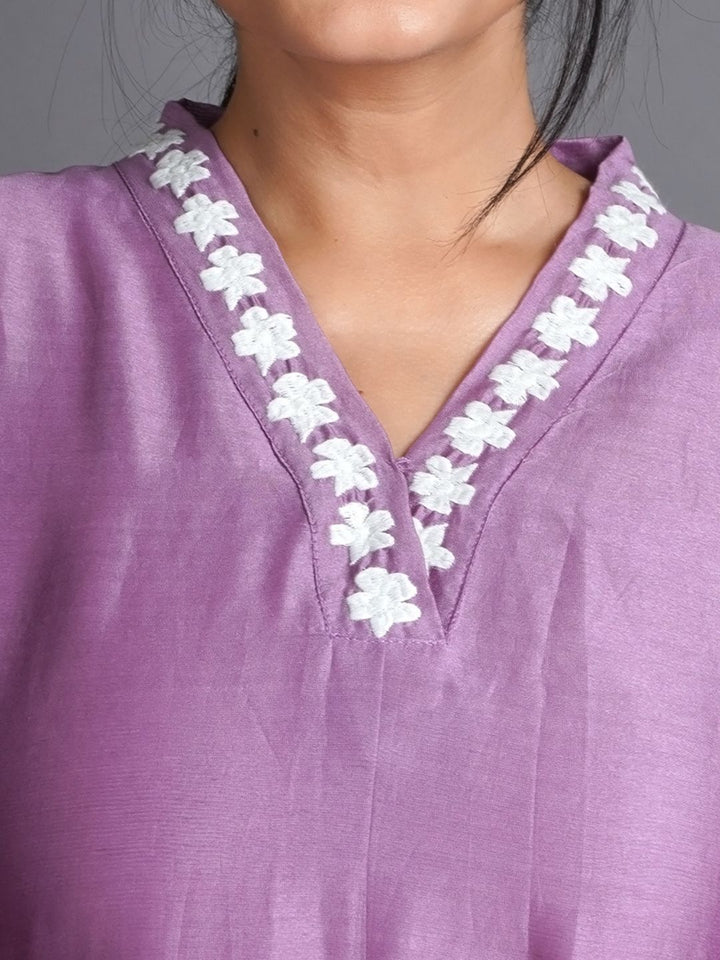 Lilac-Silk-Kurta-With-White-Scallop-Pants