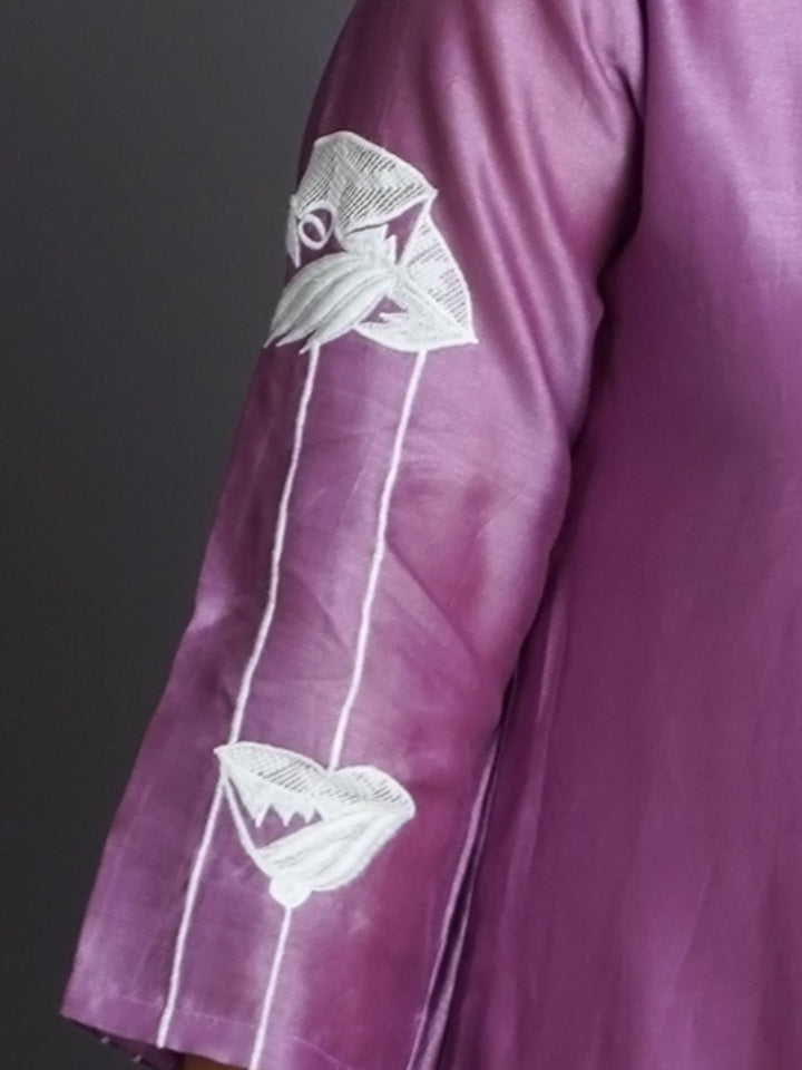 Lilac-Silk-Kurta-With-White-Scallop-Pants
