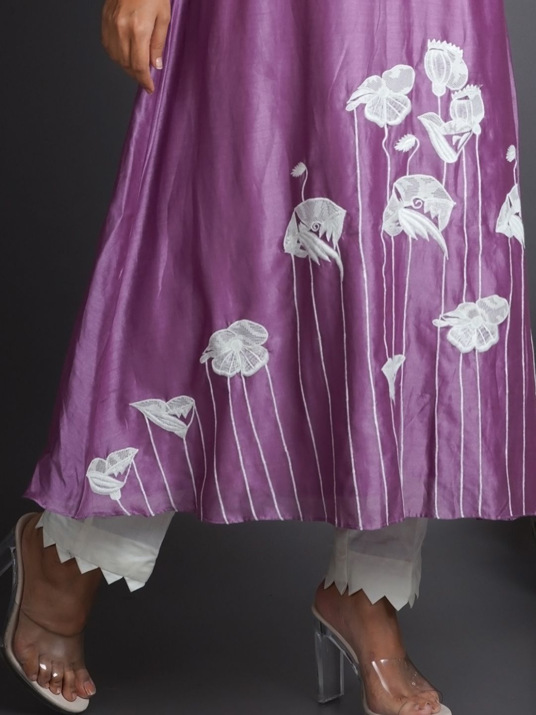 Lilac-Silk-Kurta-With-White-Scallop-Pants