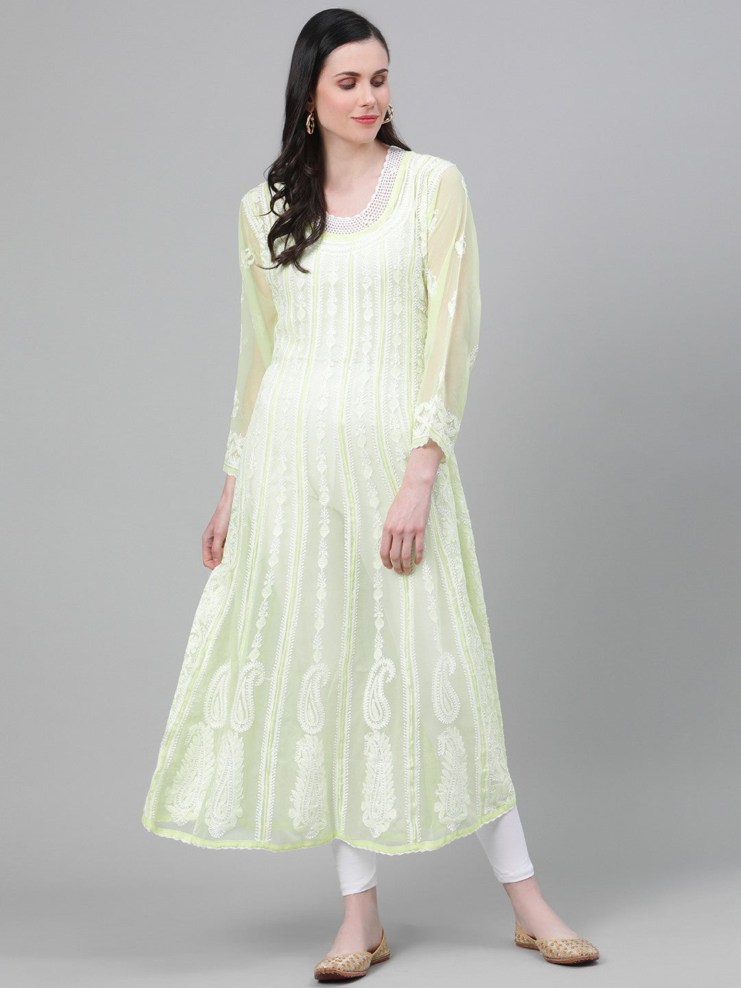 Lime-Green-Lucknow-Chikankari-Anarkali-Kurta
