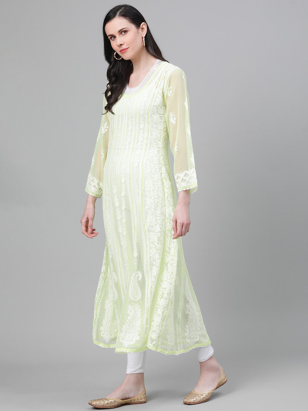 Lime-Green-Lucknow-Chikankari-Anarkali-Kurta
