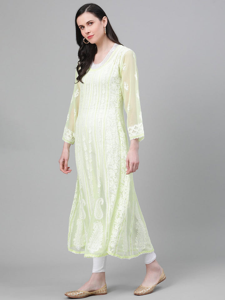 Lime-Green-Lucknow-Chikankari-Anarkali-Kurta