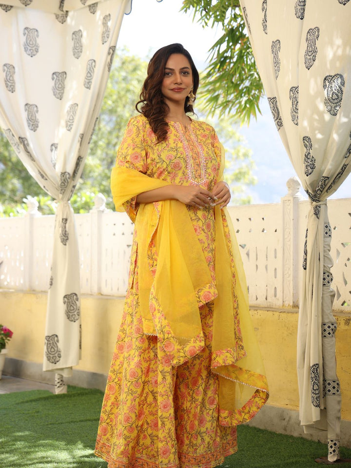 Liyana-Yellow-Cotton-Printed-Sharara-Set