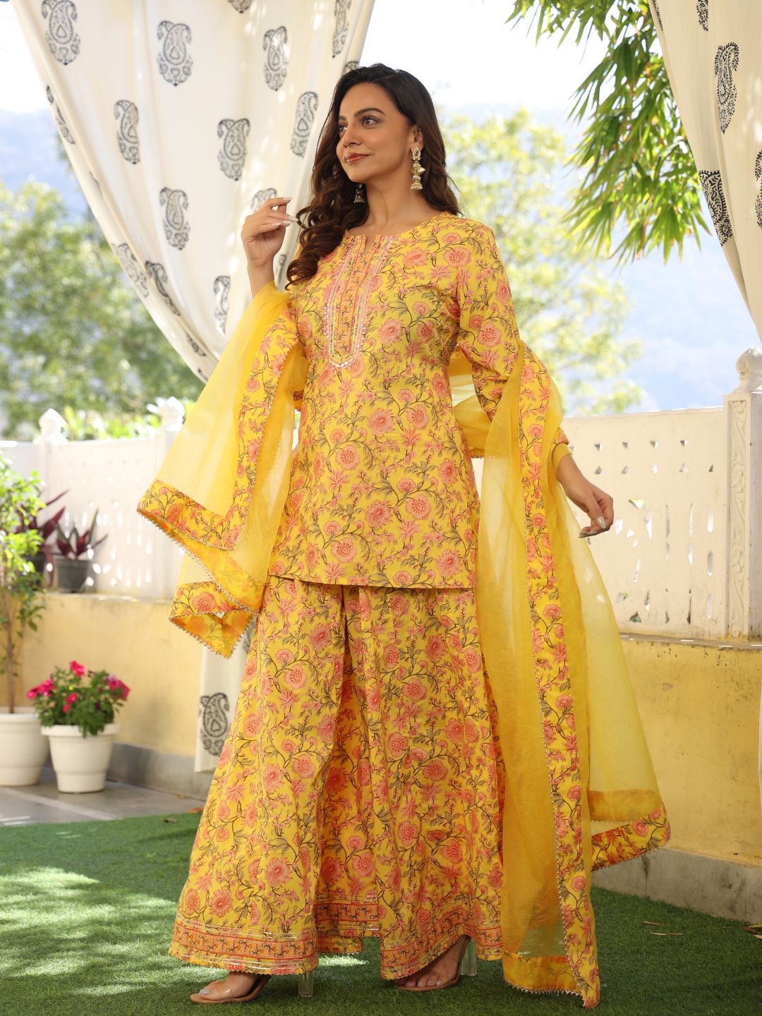 Liyana-Yellow-Cotton-Printed-Sharara-Set