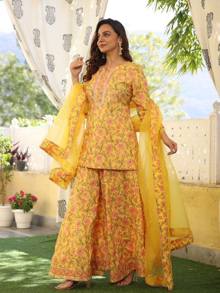 Liyana-Yellow-Cotton-Printed-Sharara-Set