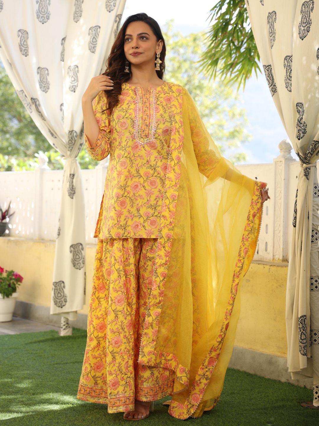 Liyana-Yellow-Cotton-Printed-Sharara-Set