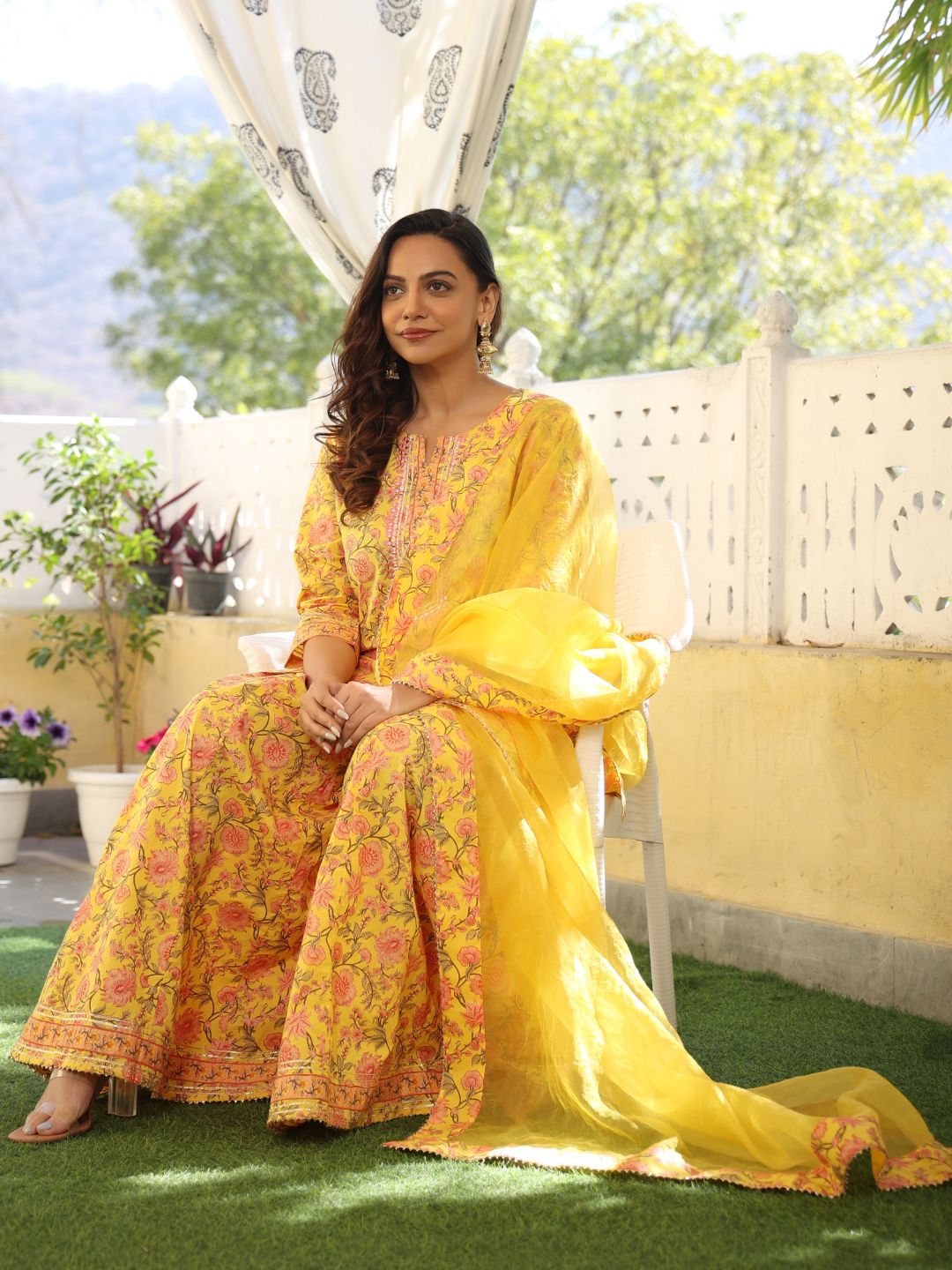 Liyana-Yellow-Cotton-Printed-Sharara-Set