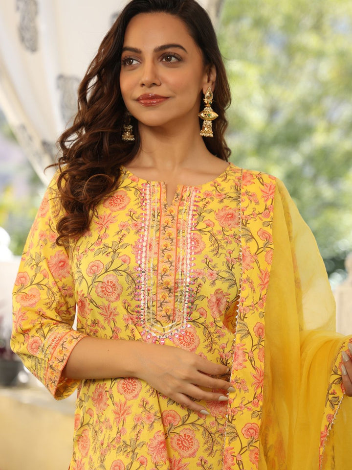 Liyana-Yellow-Cotton-Printed-Sharara-Set