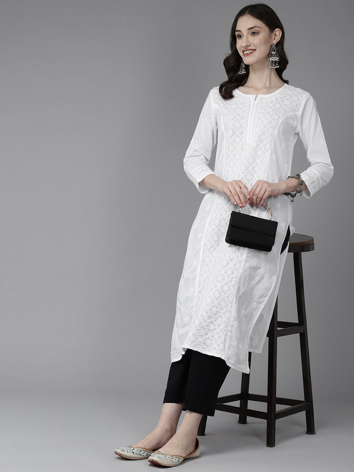 Lucknowi Chikankari White Cotton Kurta