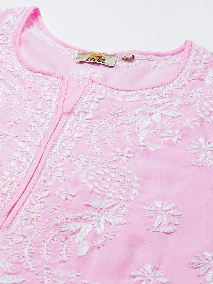 Lucknowi Chikankari Baby Pink Cotton Kurta