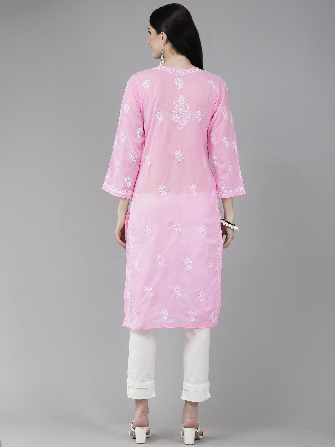 Lucknowi Chikankari Baby Pink Cotton Kurta