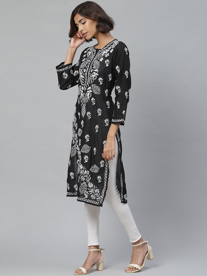 Lucknowi Chikankari Black Cotton Kurta