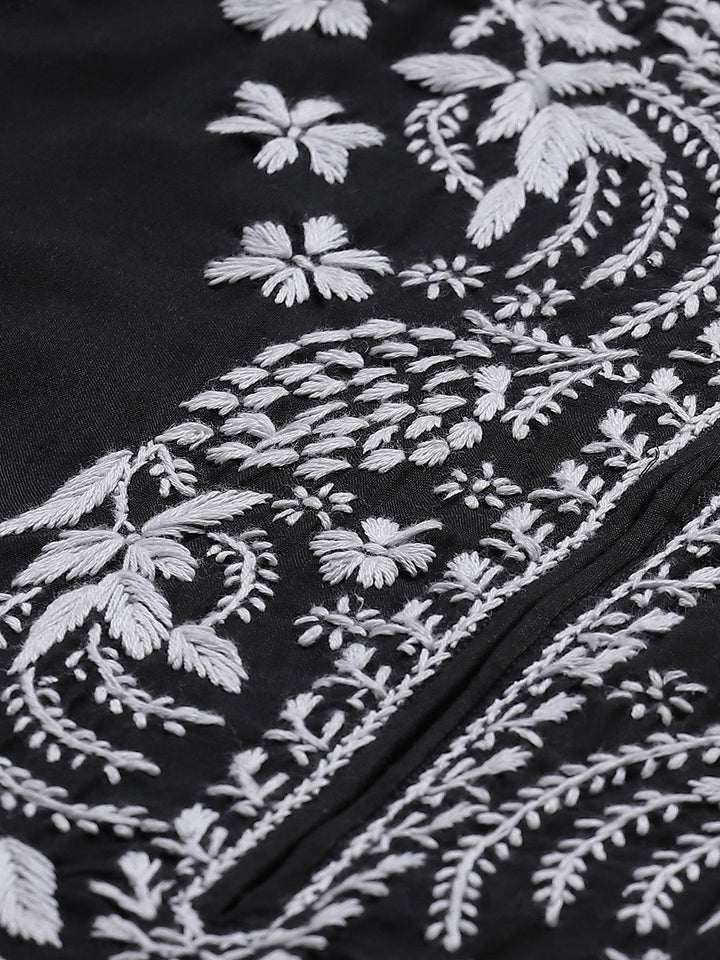 Lucknowi Chikankari Black Cotton Kurta