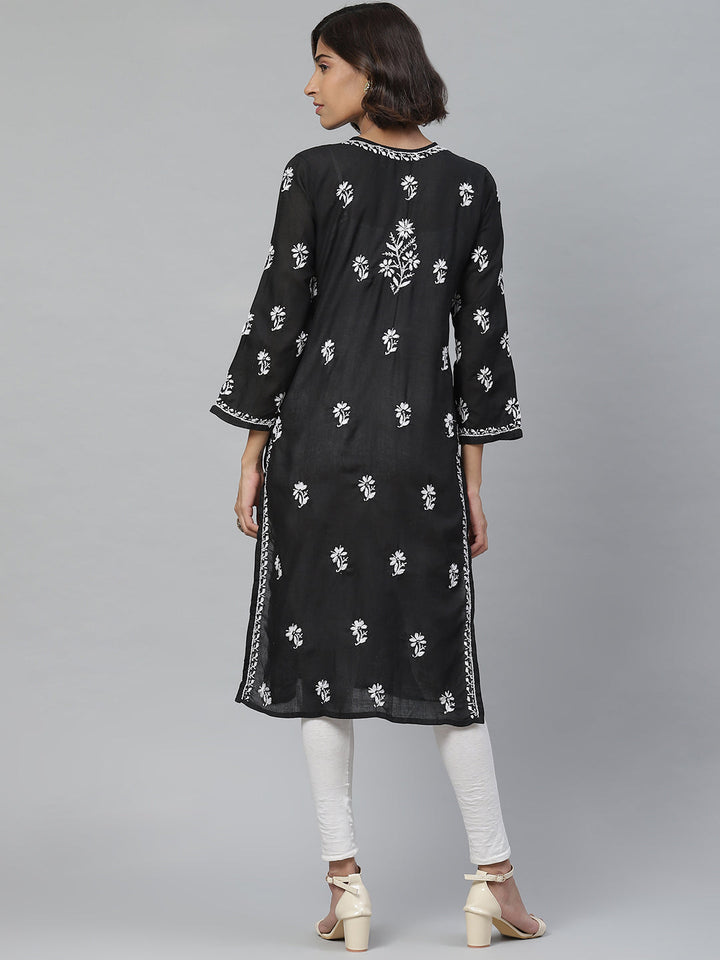 Lucknowi Chikankari Black Cotton Kurta
