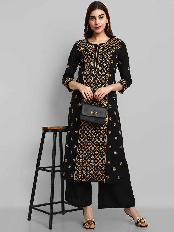 Lucknowi Chikankari Black & Beige Cotton Kurta