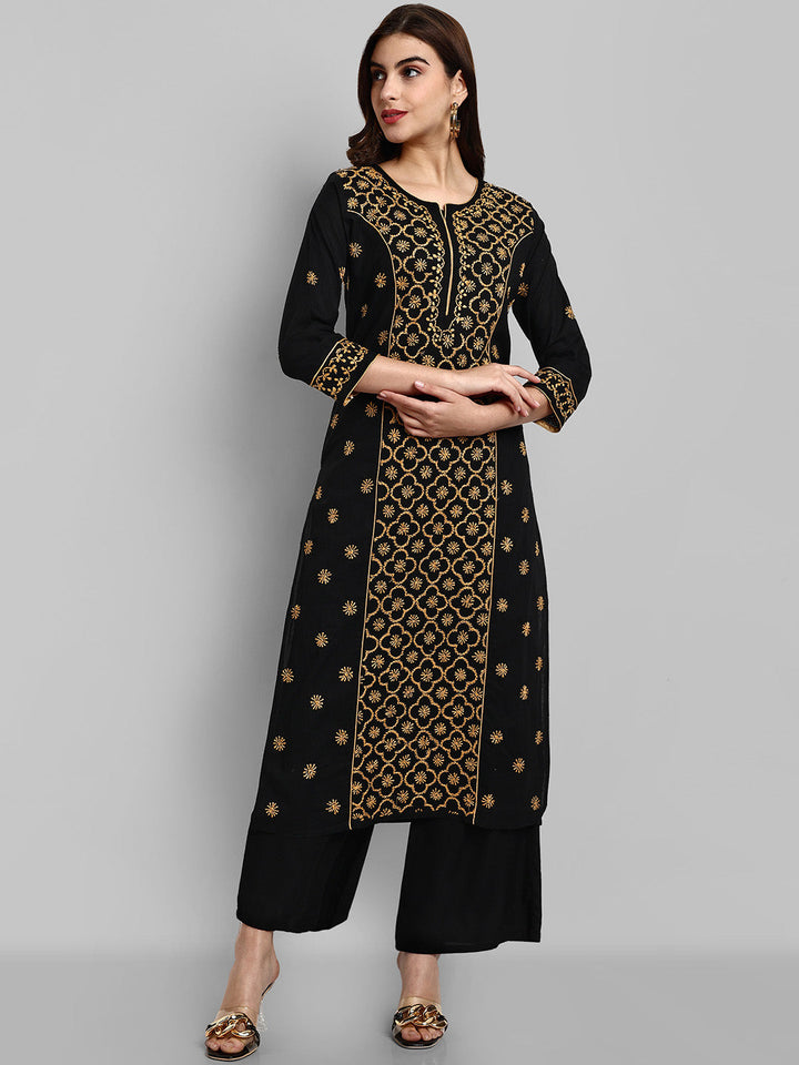 Lucknowi Chikankari Black & Beige Cotton Kurta
