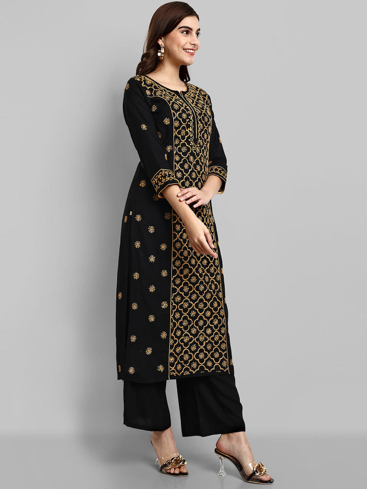 Lucknowi Chikankari Black & Beige Cotton Kurta