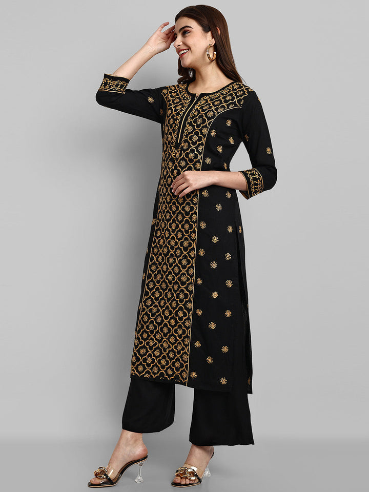Lucknowi Chikankari Black & Beige Cotton Kurta