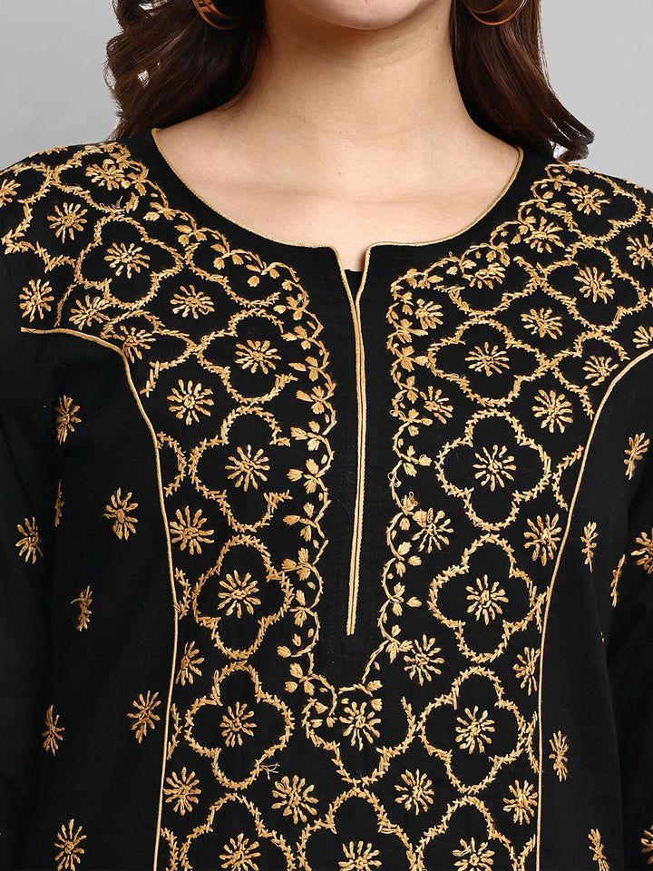 Lucknowi Chikankari Black & Beige Cotton Kurta