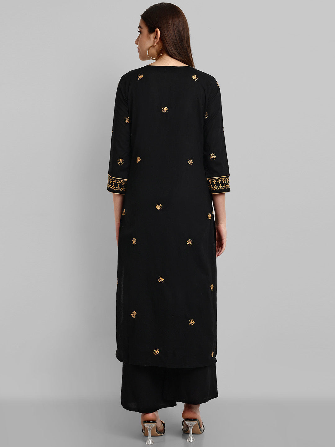 Lucknowi Chikankari Black & Beige Cotton Kurta