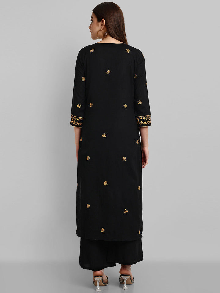 Lucknowi Chikankari Black & Beige Cotton Kurta