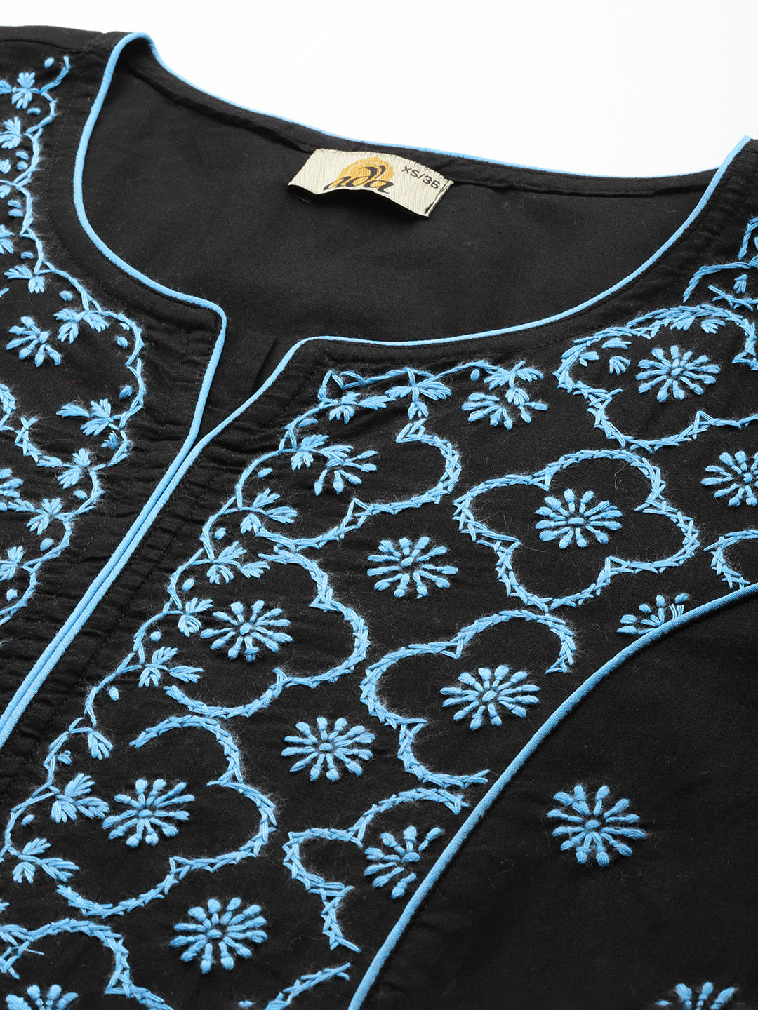Lucknowi Chikankari Black & Blue Cotton Kurta