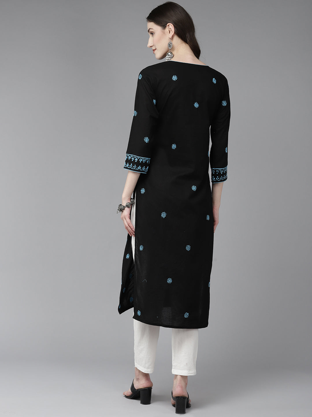 Lucknowi Chikankari Black & Blue Cotton Kurta
