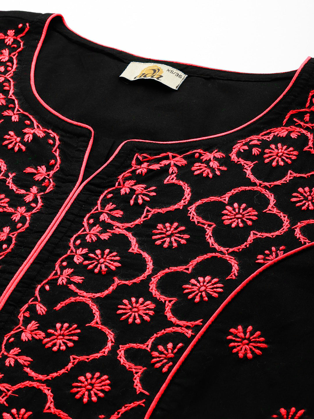Lucknowi Chikankari Black & Red Cotton Kurta