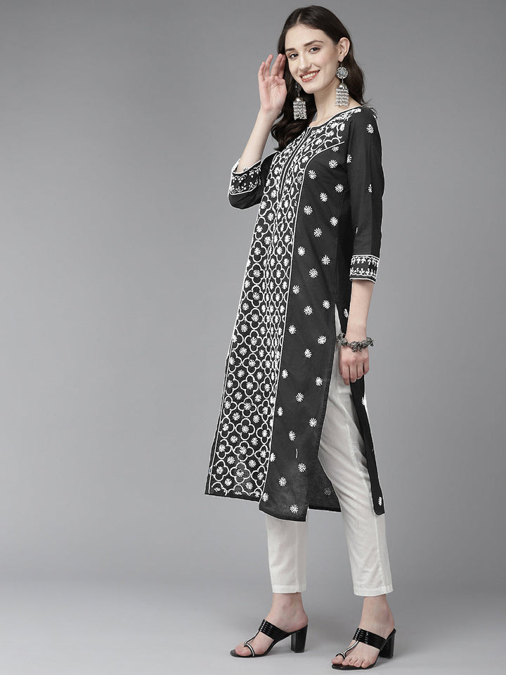 Lucknowi Chikankari Black & White Cotton Kurta