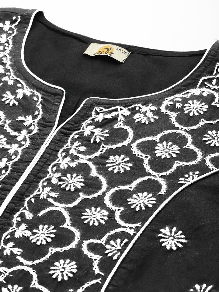 Lucknowi Chikankari Black & White Cotton Kurta