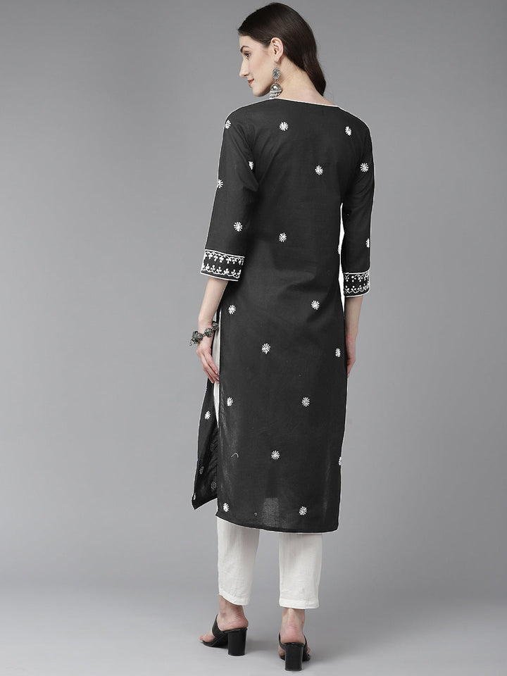 Lucknowi Chikankari Black & White Cotton Kurta