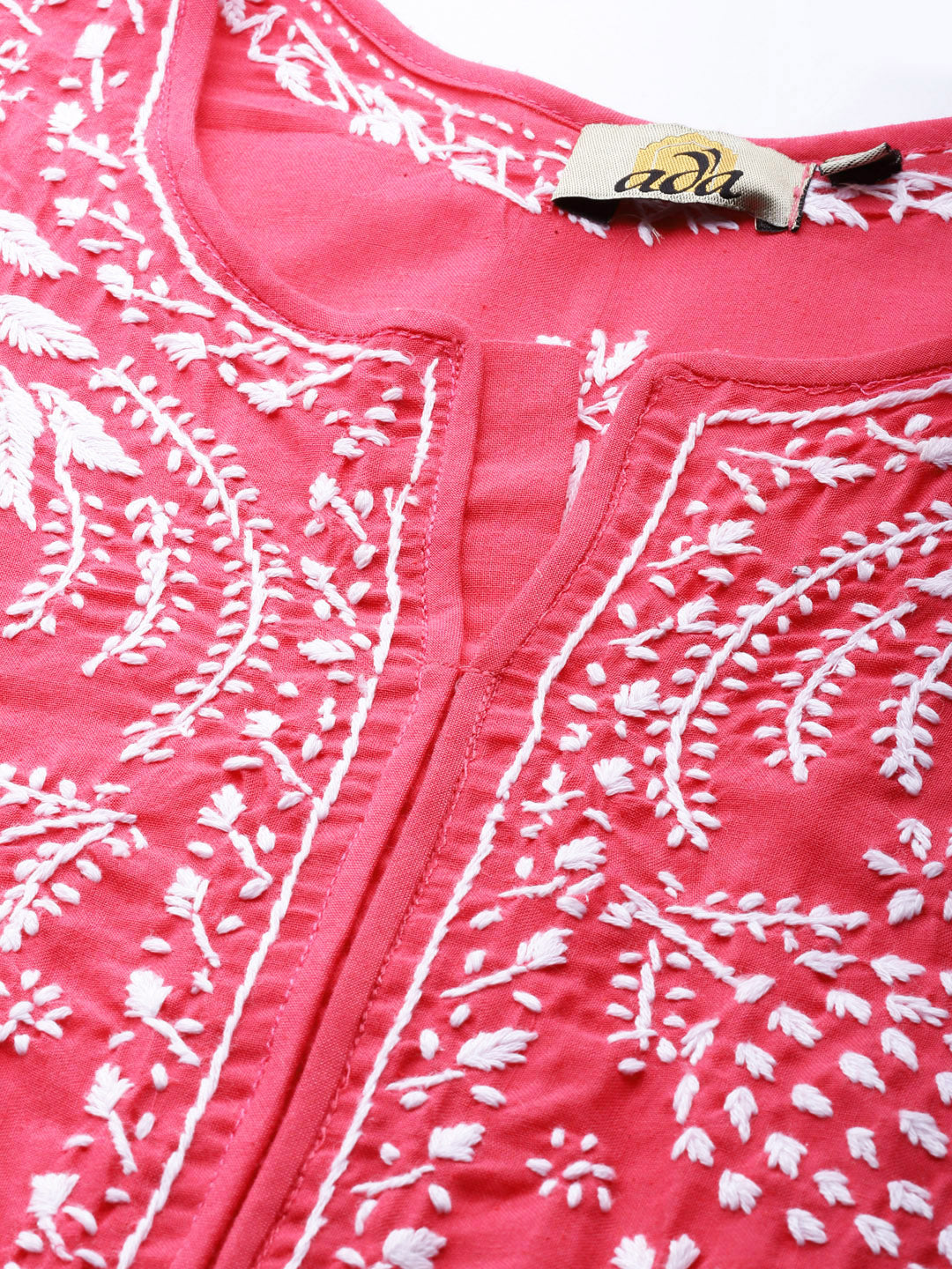 Lucknowi Chikankari Carrot Pink Cotton Kurta