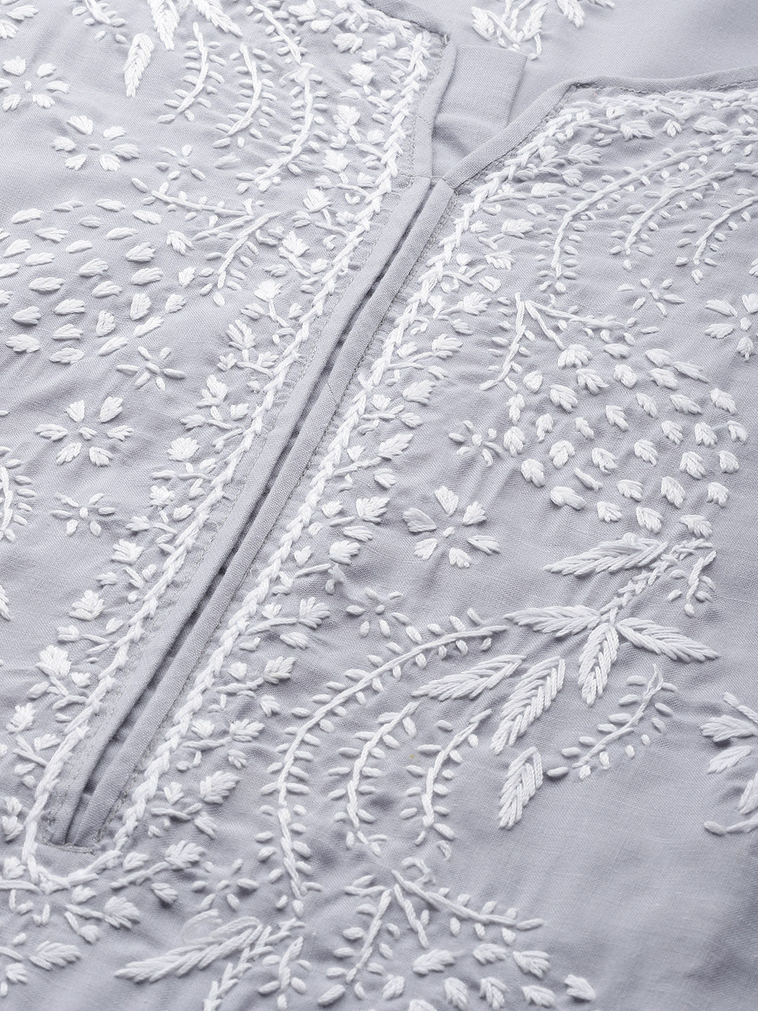 Lucknowi Chikankari Grey Cotton Kurta