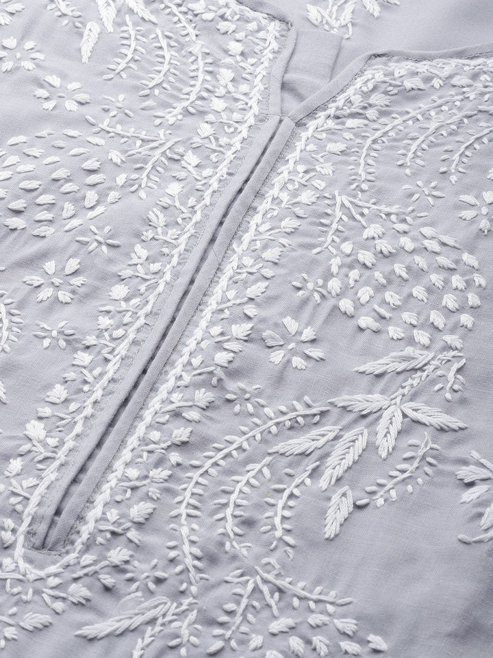 Lucknowi Chikankari Grey Cotton Kurta