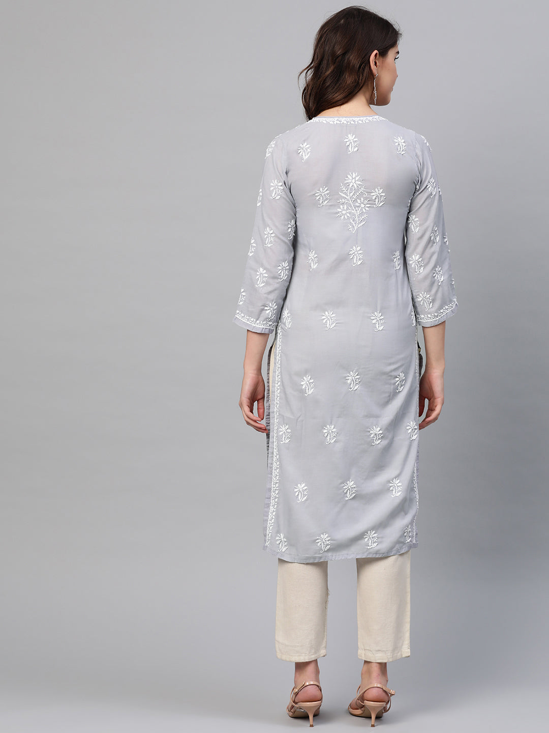 Lucknowi Chikankari Grey Cotton Kurta
