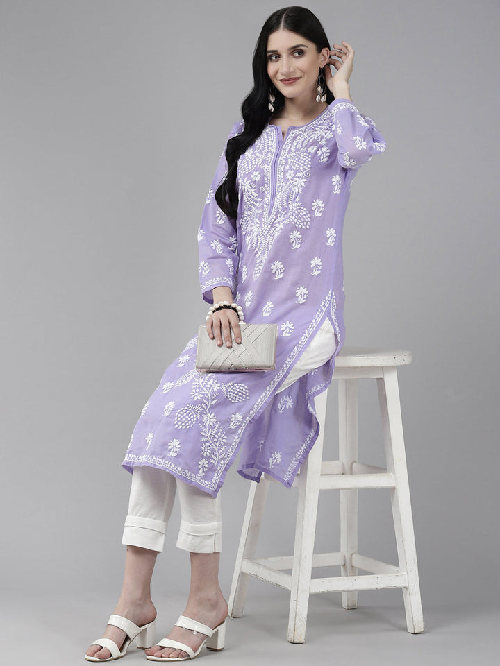 Lucknowi Chikankari Mauve Cotton Kurta