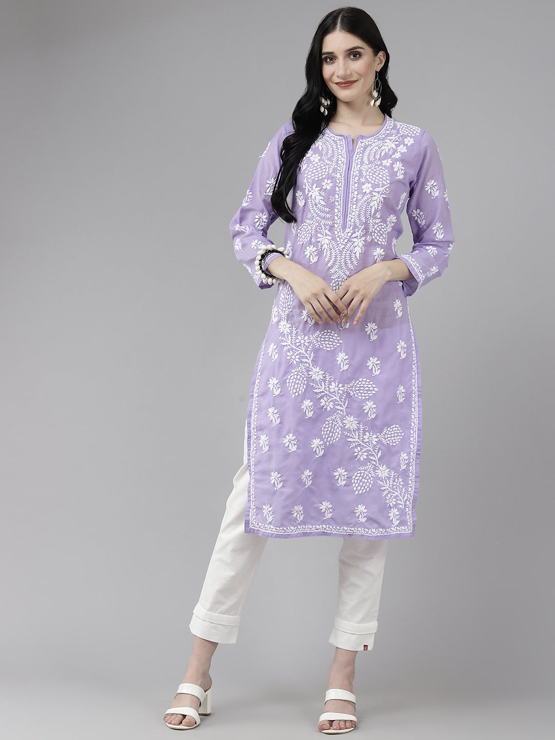 Lucknowi Chikankari Mauve Cotton Kurta