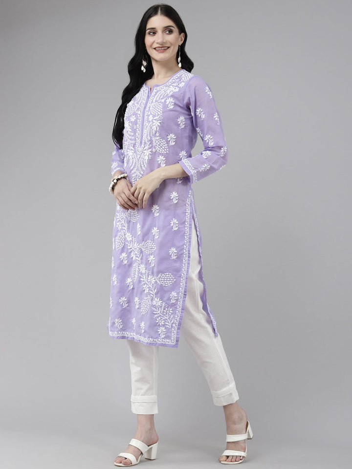 Lucknowi Chikankari Mauve Cotton Kurta