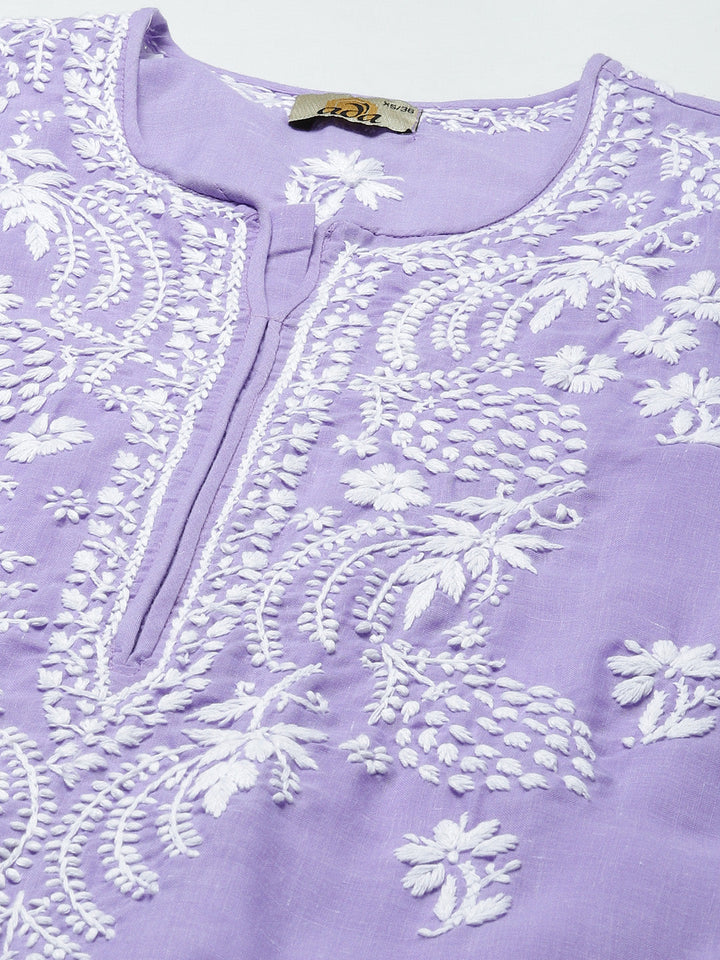 Lucknowi Chikankari Mauve Cotton Kurta