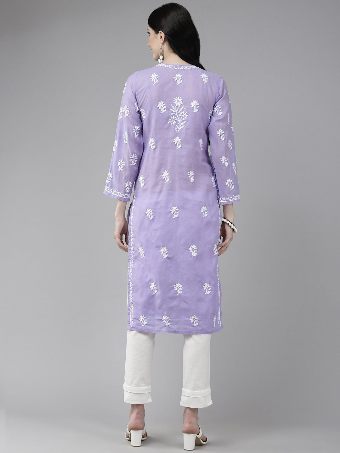 Lucknowi Chikankari Mauve Cotton Kurta