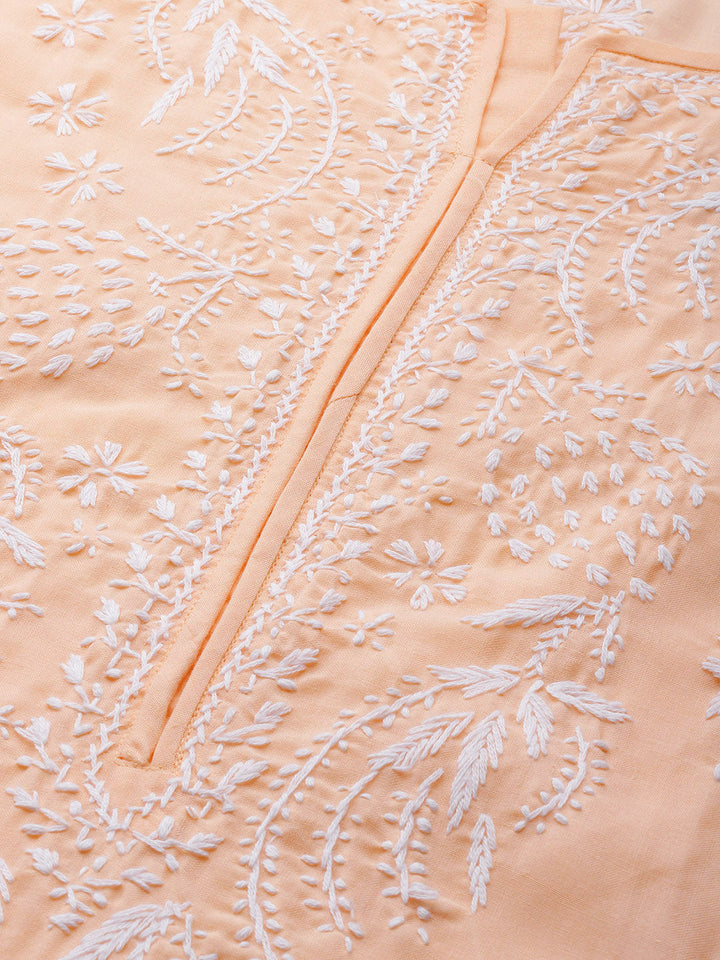 Lucknowi Chikankari Peach Cotton Kurta