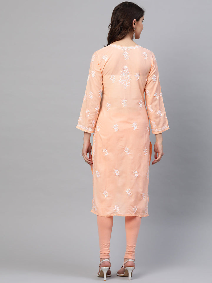 Lucknowi Chikankari Peach Cotton Kurta