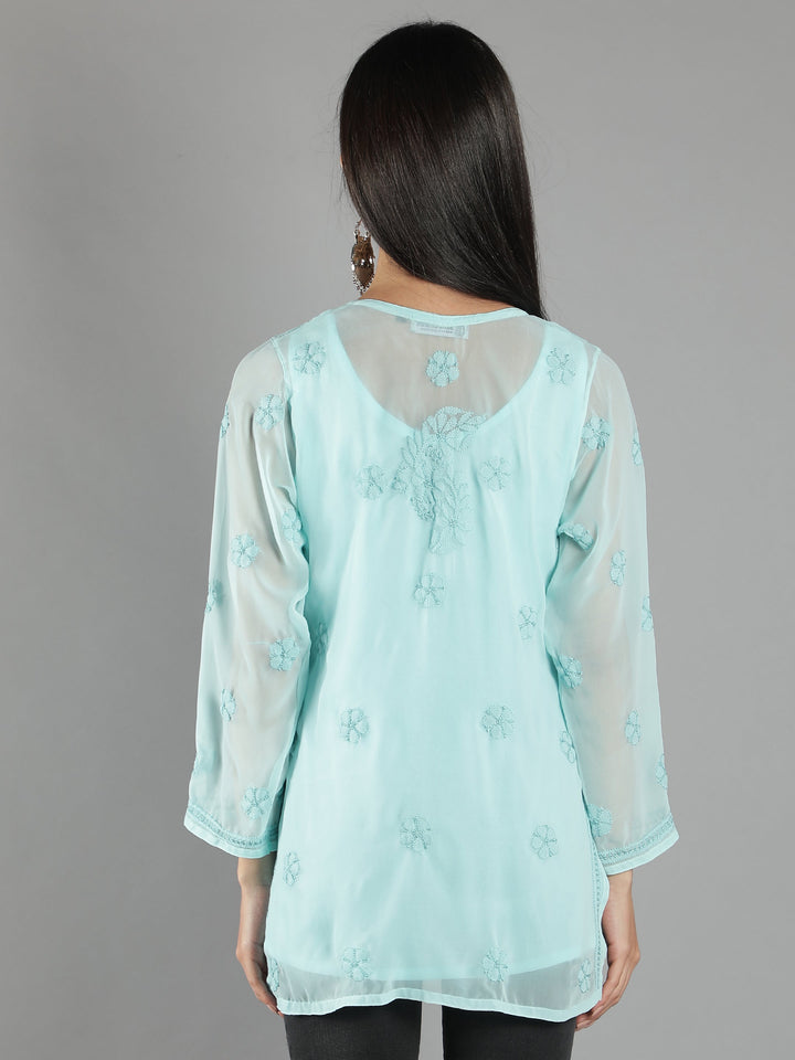 Lucknowi-Chikankari-Sea-Green-Short-Top-Tunic