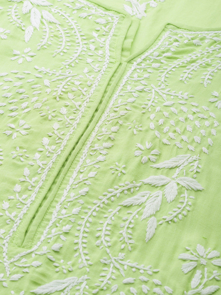 Lucknowi Chikankari Green Cotton Kurta