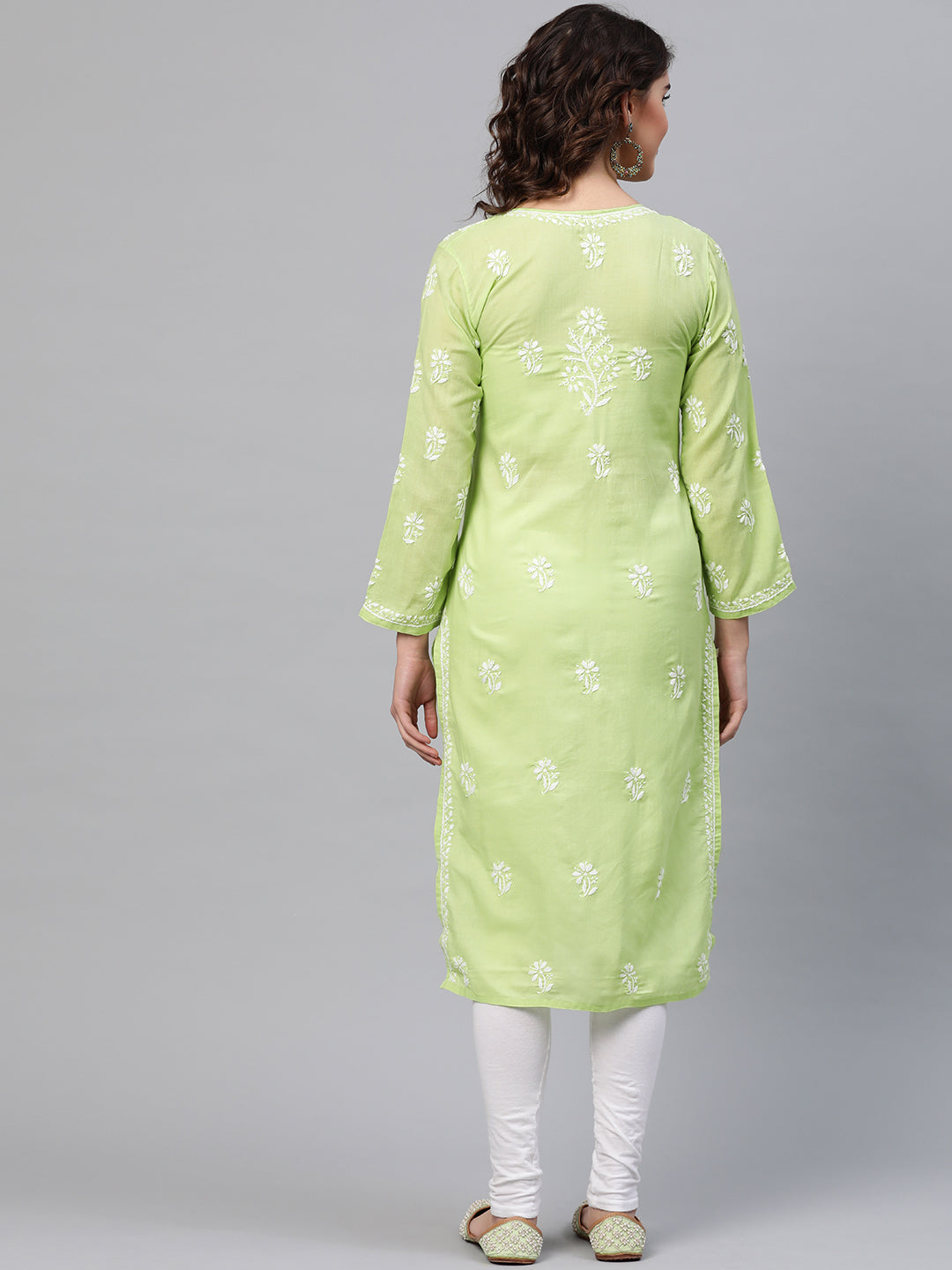 Lucknowi Chikankari Green Cotton Kurta