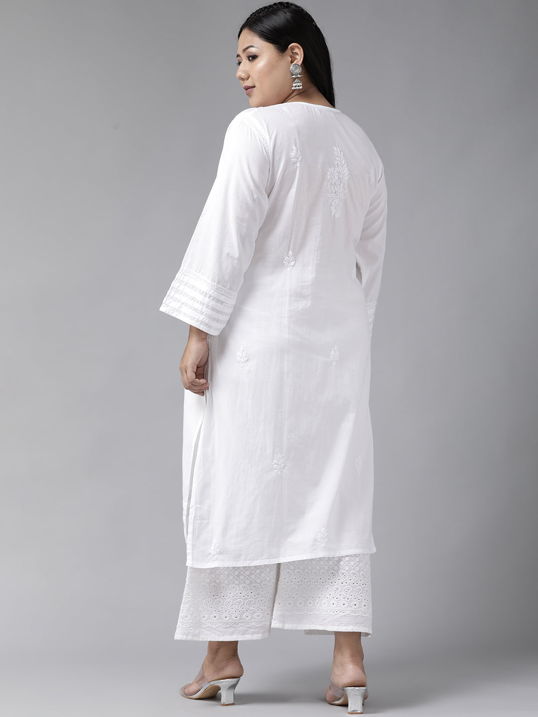 Lucknowi Chikankari White Cotton Plus Size Kurta