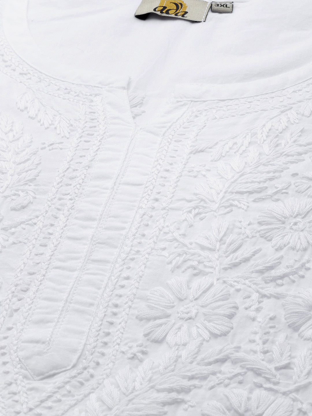 Lucknowi Chikankari White Cotton Plus Size Kurta