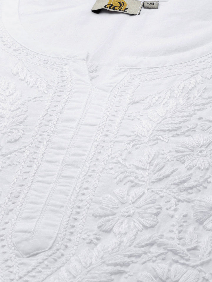 Lucknowi Chikankari White Cotton Plus Size Kurta