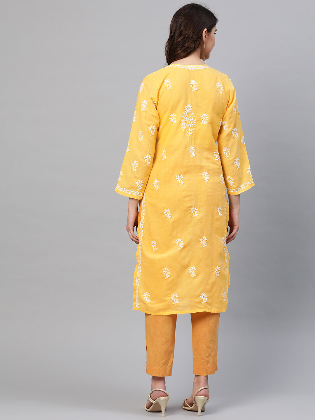 Lucknowi Chikankari Yellow Cotton Kurta