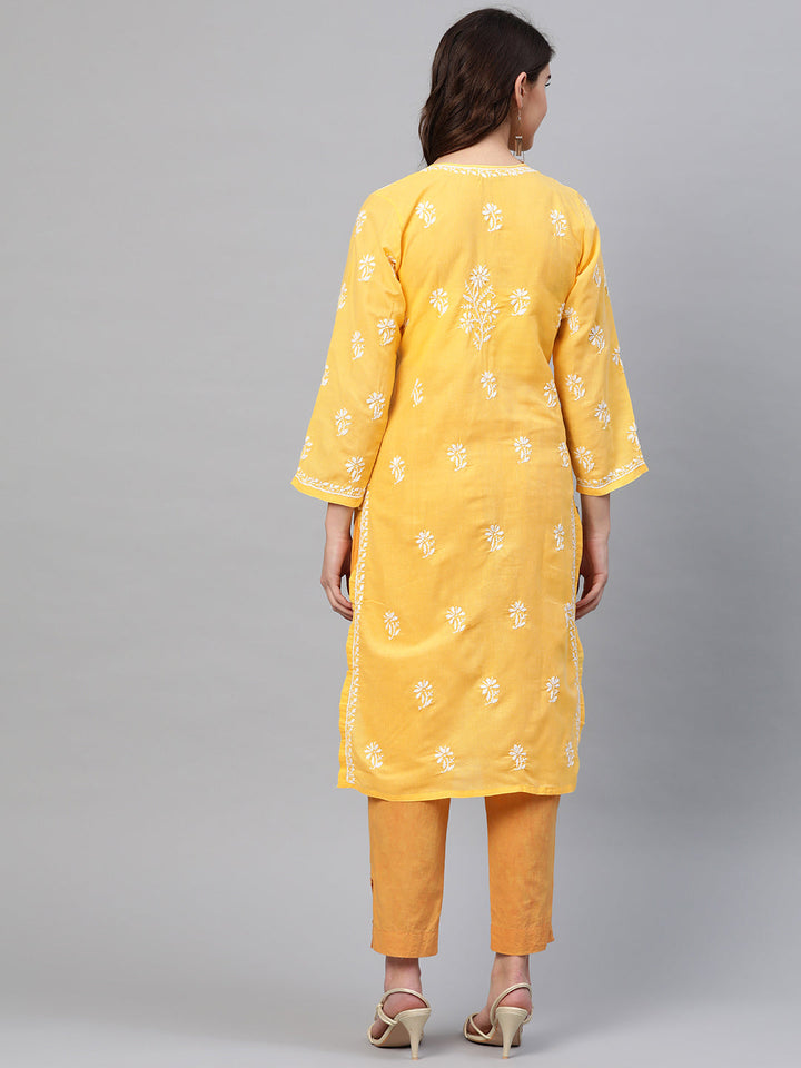 Lucknowi Chikankari Yellow Cotton Kurta